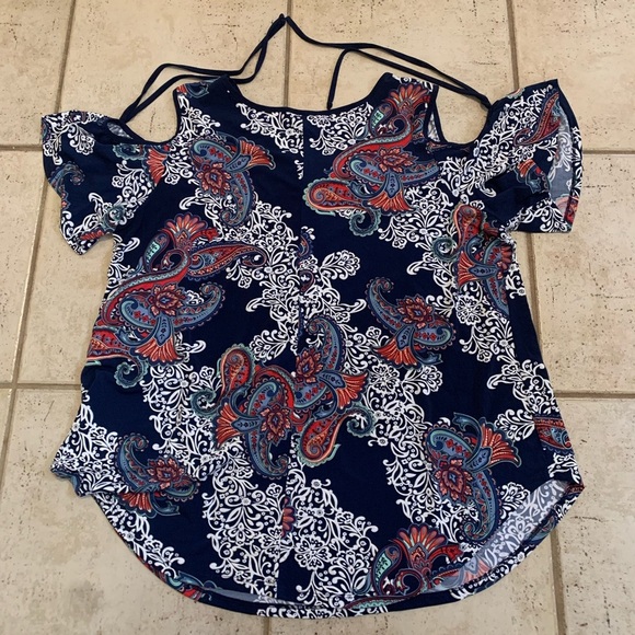 Sami & Jo Cold Shoulder Paisley Blouse, Size 2X - Picture 5 of 6